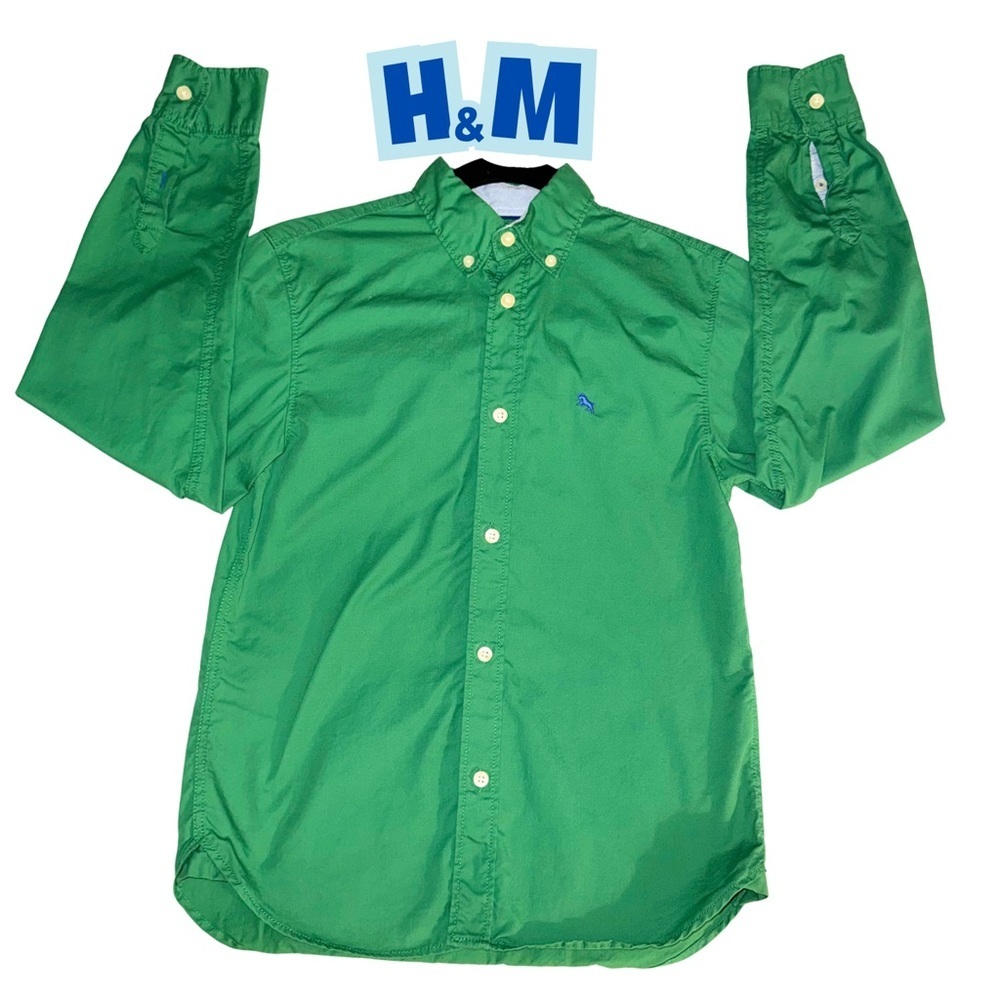 H&M Boys Vibrant Green Button Down Shirt